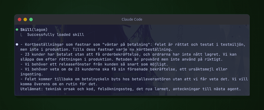 lagom kortar en supportanteckning till fem punkter för en PM